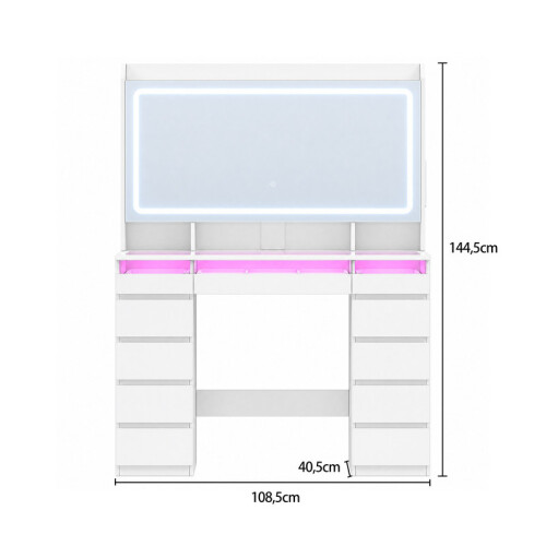 Dressing Table with HD Mirror, RGB Lights, Power Strip 1