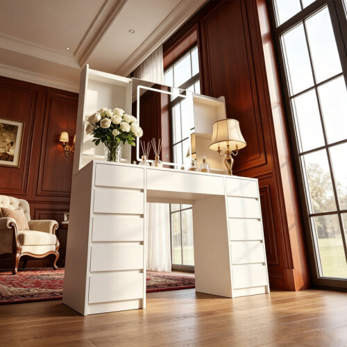 Dressing Table with Lights, Storage Behind the Mirror, 11 Drawers 1