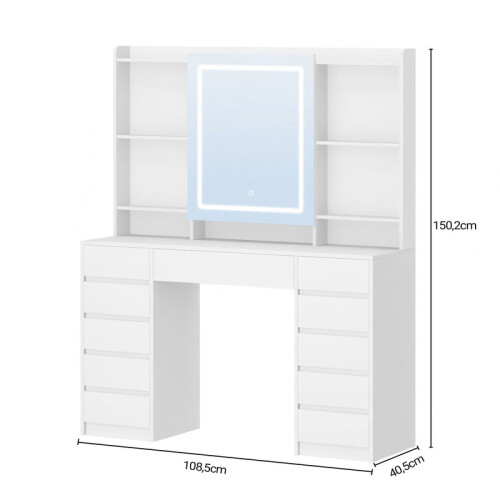 Dressing Table with Lights, Storage Behind the Mirror, 11 Drawers 2