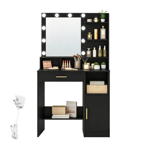 Dressing Table with Mirror and Bulb Lights, Vanity Table 1