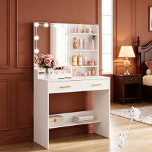 Dressing Table with LED Lighting, Adjustable Brightness, Vanity Desk with Mirror