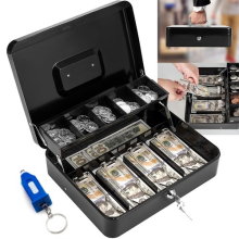Metal Cash Box Lockable Money, Coin & Note Security Box Large Cash Box with Lock