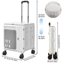 Folding Storage Box Trolley Cart Wheels Collapsible Container Home Camping Beige