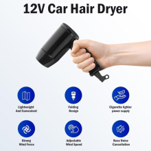 Foldable 12V Car Hair Dryer Travel Hot Cold Hair Dryer Two Speed Car Hairdryer