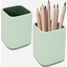 Desk Pen Holder,Two-Tone Cute Pen Cup Makeup Brush Holder,Durable Desktop Organizer Pencil Holder for Desk,Vanity Table,Office Supplies (Light Green)