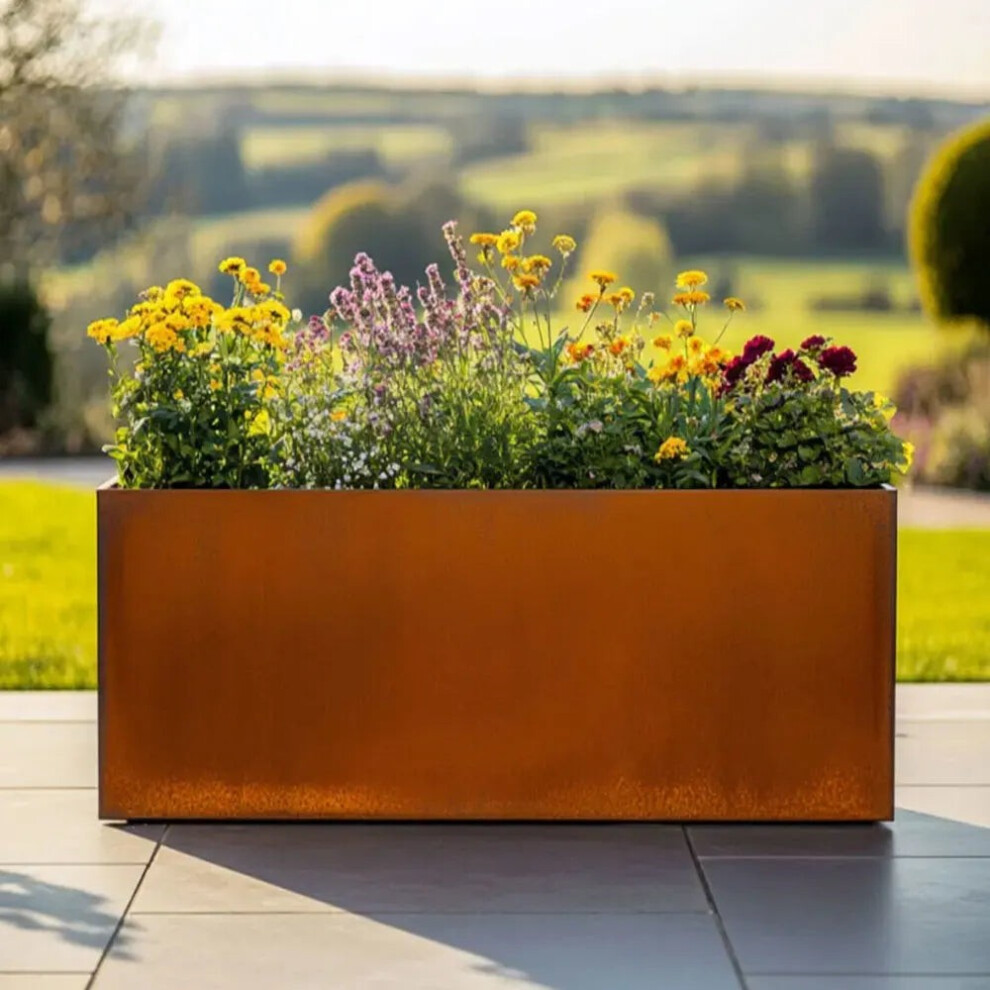 Woven Wood (L100 X W40 X H50) Corten Steel Trough Planter With Feet And Liner - Image 3