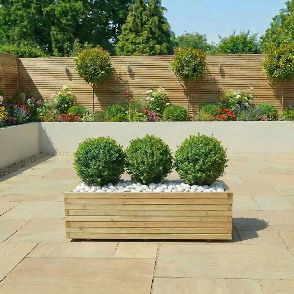 Woven Wood (Natural, L120 X W40 X H40) Pine Raised Wooden Trough Planter With Feet