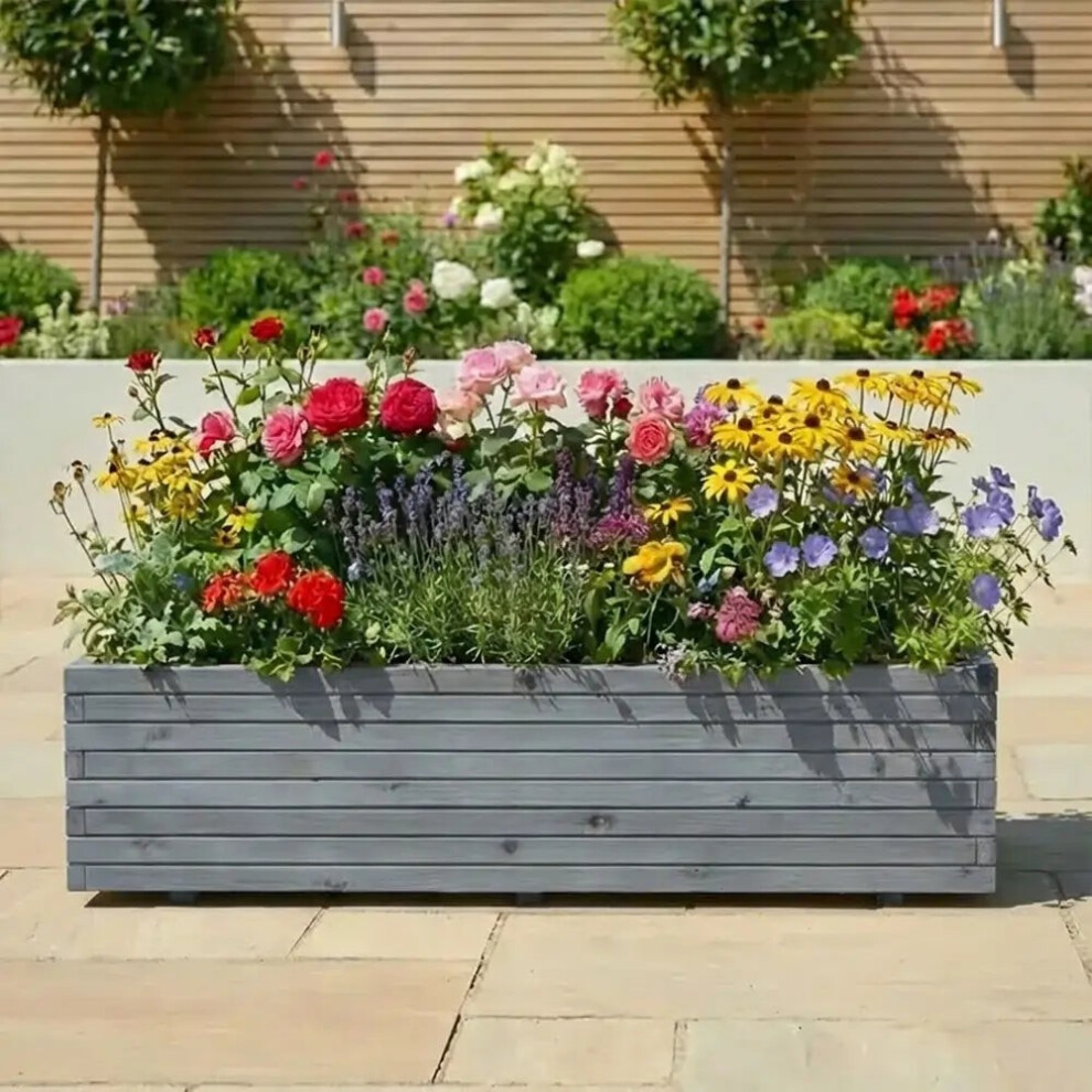 Woven Wood (Grey, L180 X W40 X H40) Pine Raised Wooden Trough Planter With Feet