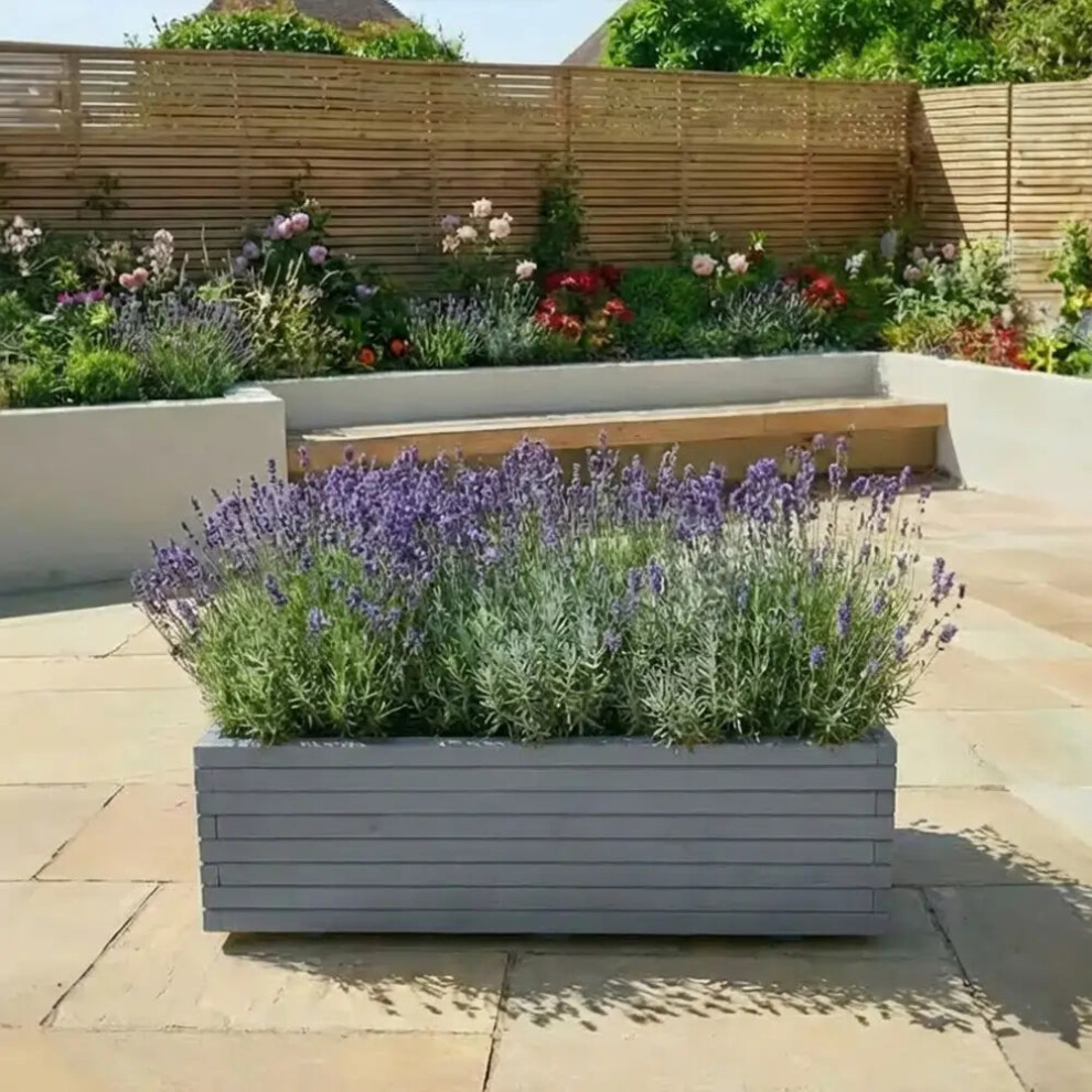 Woven Wood (Grey, L140 X W40 X H40) Pine Raised Wooden Trough Planter With Feet, Liner And Wheels