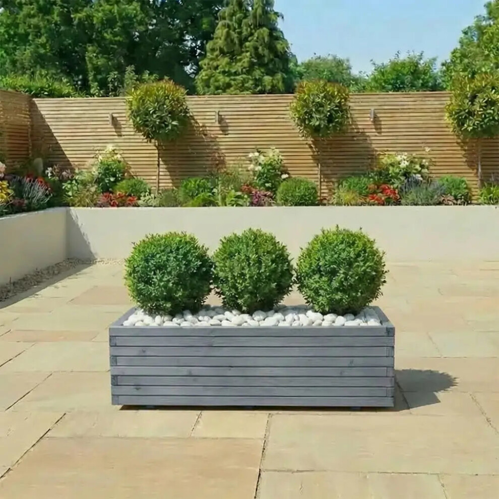 Woven Wood (Grey, L120 X W40 X H40) Pine Raised Wooden Trough Planter With Feet, Liner And Wheels