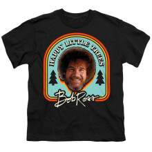 (5-6 Years, Black) Bob Ross Childrens/Kids Happy Little Trees Badge T-Shirt