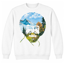 (XL, White) Bob Ross Unisex Adult Valley Hair Sweatshirt