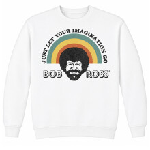 (S, White) Bob Ross Unisex Adult Just Let Your Imagination Go Rainbow Sweatshirt
