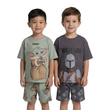 (9-10 Years, Charcoal/Sage Green) Star Wars The Mandalorian Boys Grogu And Mando Cotton Pyjama Set