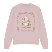 (L, Pink) Winnie the Pooh Unisex Adult Let's Stick Together Piglet Bow Sweatshirt
