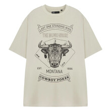 (S, Oatmeal) Yellowstone Mens Cowboy Poker Short-Sleeved T-Shirt