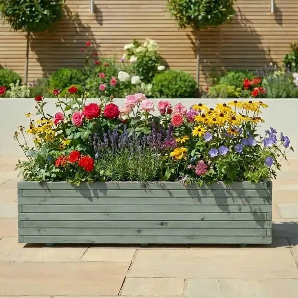 Woven Wood (Sage Green, L180 X W40 X H40) Pine Raised Wooden Trough Planter With Feet And Wheels