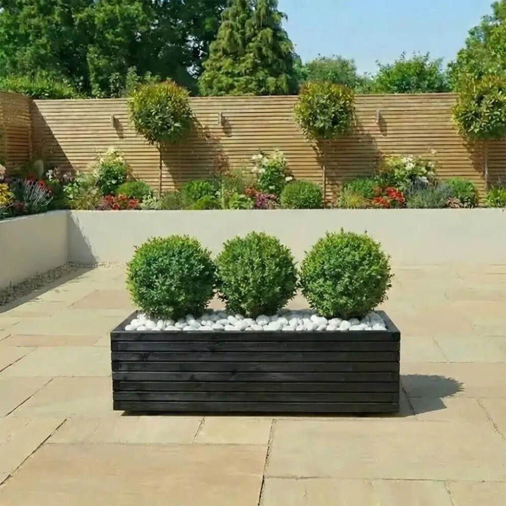 Woven Wood (Black, L120 X W40 X H40) Pine Raised Wooden Trough Planter With Feet, Liner And Wheels