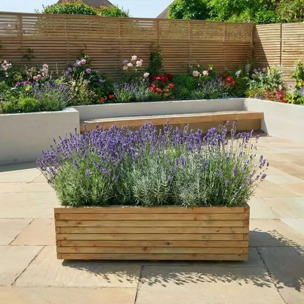 Woven Wood (Natural, L140 X W40 X H40) Pine Raised Wooden Trough Planter With Feet, Liner And Wheels