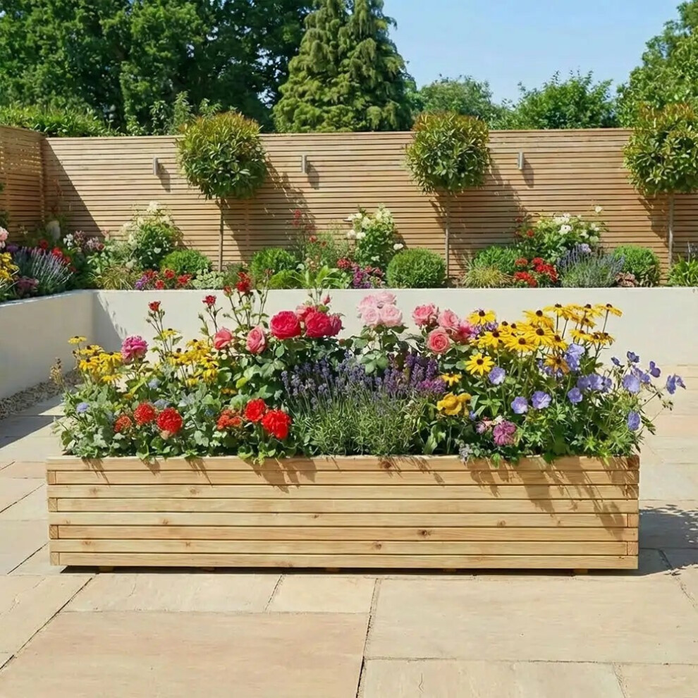 Woven Wood (Sage Green, L200 X W40 X H40) Pine Raised Wooden Trough Planter With Feet And Wheels