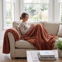 (2 Pack King, Rust) Faux Fur Fleece Blanket Throw 2 Pack – Soft Fluffy Sofa Cover & Cosy Warm Wrap
