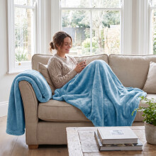 (2 Pack Double, Light Blue) Faux Fur Fleece Blanket Throw 2 Pack – Soft Fluffy Sofa Cover & Cosy Warm Wrap