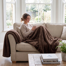 (2 Pack Super King, Coffee Brown) Faux Fur Fleece Blanket Throw 2 Pack – Soft Fluffy Sofa Cover & Cosy Warm Wrap