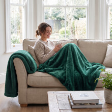 (2 Pack Super King, Emerald Green) Faux Fur Fleece Blanket Throw 2 Pack – Soft Fluffy Sofa Cover & Cosy Warm Wrap