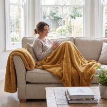 (2 Pack Double, Yellow) Faux Fur Fleece Blanket Throw 2 Pack – Soft Fluffy Sofa Cover & Cosy Warm Wrap