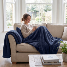 (2 Pack Single, Navy Blue) Faux Fur Fleece Blanket Throw 2 Pack – Soft Fluffy Sofa Cover & Cosy Warm Wrap