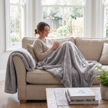 (2 Pack Single, Silver) Faux Fur Fleece Blanket Throw 2 Pack – Soft Fluffy Sofa Cover & Cosy Warm Wrap
