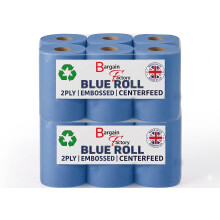 Bargain Factory 12 x Premium Quality 2-Ply Blue Centrefeed Paper Hand