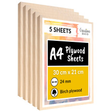 Creative Deco 5 x A4 Birch Plywood Sheets | 300 x 210 x 24mm (+/-2mm)