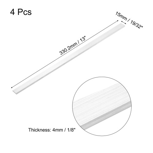 sourcing map 4 Pcs Square Aluminum Flat Bar, 1/8" (4mm) Thick x 1