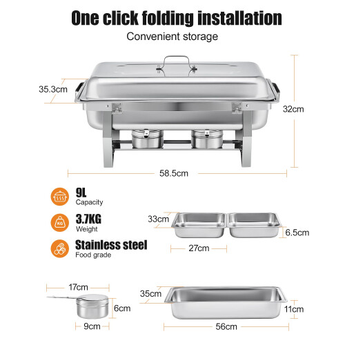 Chafing Dish Buffet Set 9L,Easy Assembly, 4 Pack Food-Grade Stainless 1