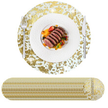Hysenm 100 Pcs Disposable Gold Placemats Set Metallic 13 Inch Round