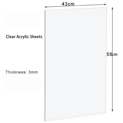 2 Pack 58cm x 43cm Clear Acrylic Sheets, 3mm Thick Clear Plexiglass 1