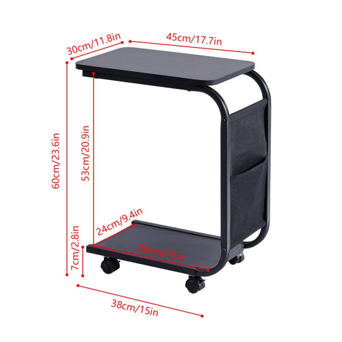 C Shaped Sofa Side Table with Storage Pocket Rolling 2
