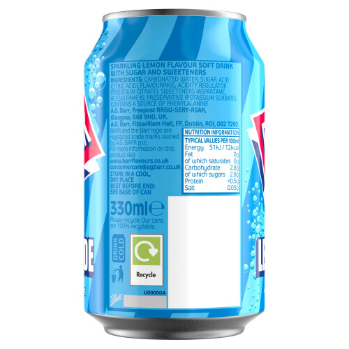 Barr Barr Lemonade Sparkling Soft Drink, 24 Pack, 330ml Cans 2
