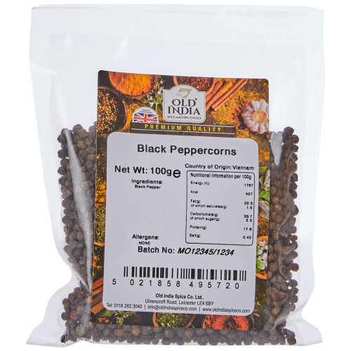 Old India Black Peppercorns 100g