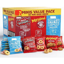 FOX Mini Biscuit Variety Pack 60 Count – Jammie Dodgers, Maryland Cookies & Party Rings Minis – Individually Wrapped Biscuit Snack Packs for Lunch