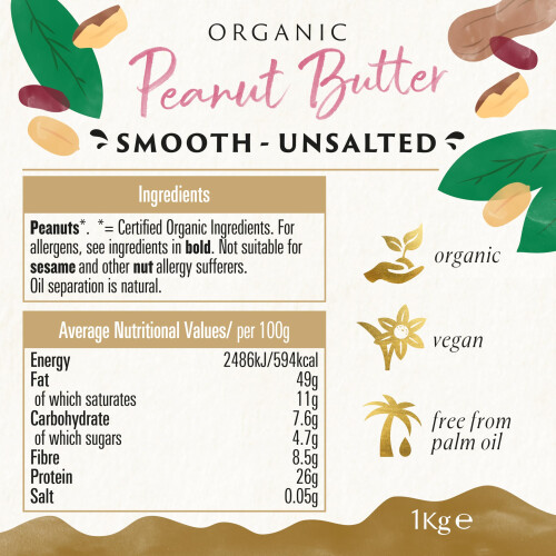 Biona Organic Smooth Peanut Butter, 1kg 1