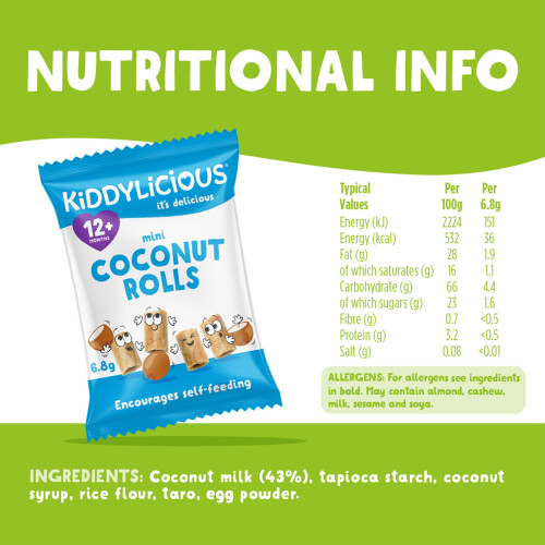 Kiddylicious Coconut Rolls - Delicious Snacks for Kids - Suitable for 1