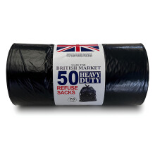 JeeJaan 1 Roll of 50 - Heavy Duty Black Bin Bags - 70L Capacity 50 Bin Bags Heavy Duty - Rubbish Bags Wastage Liners Trash Bags for Kitchen Office D