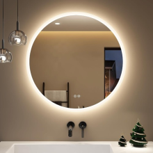 60cm Round Bathroom Mirror with LED Light, Illuminated Vanity Mirror Anti-Frog