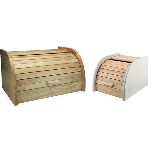 Apollo Natural Wood Bread Bin, Roll Top Lid, Storage, Flat Shelve Top Kitchen