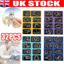 32pcs Classic IQ Metal Puzzle Brain Teaser Disentanglement Wire Puzzles Game HOT