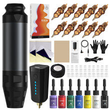RHEIN Tattoo Gun Kit Tattoo Pen Machine with 1600mAh Battery Adjustable Voltages 10Pcs Cartridge Needles 7 Inks RNP76KITUK-7