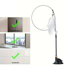 (White Enhanced) Cat Teaser Toy - Interactive Bell & Feather Wand - Long Suction Cup Pole for Exciting Playtime Adventures - Ultimate Cat Toy