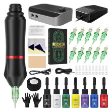 RHEIN Rotary Tattoo Machine Kit with 10pcs Cartridges NeedlesDigital Display Power Supply Tattoo Ink Complete RN-TKP6B-1-UK